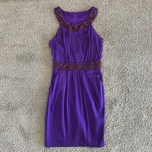 B. Darlin Purple Sheath Dress with Beading and Pockets